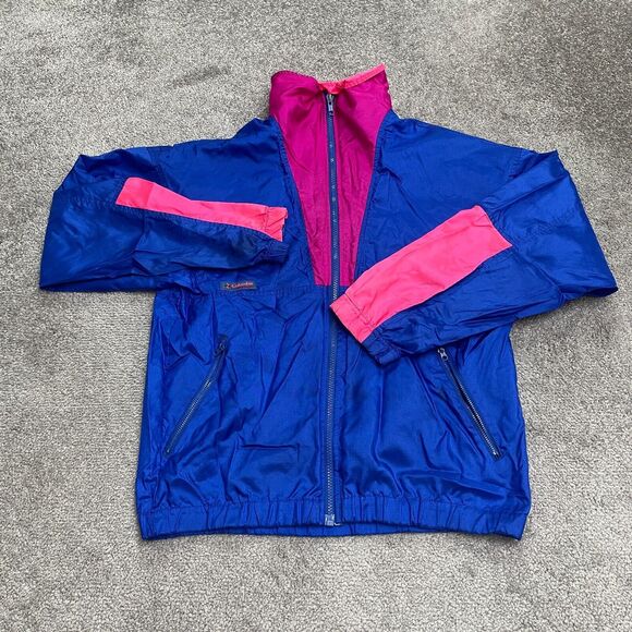 Columbia Intertrainer Vintage Retro Windbreaker Jacket Womens Medium Blue Pink - Picture 1 of 16